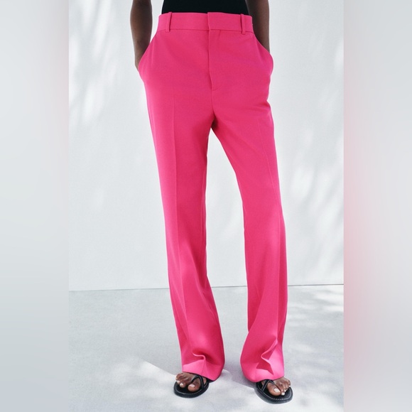 Zara S Pink Straight Trouser Pants - Picture 1 of 13